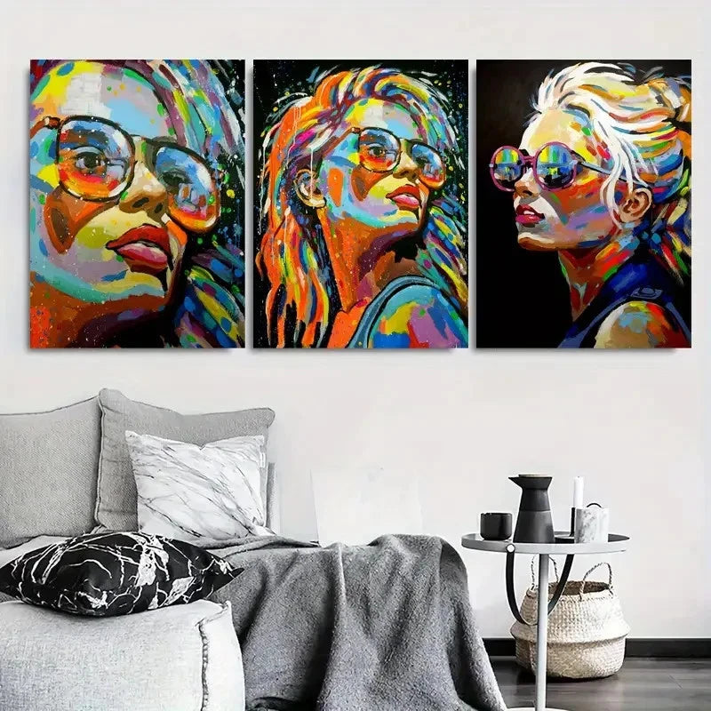 3pcs Vibrant Rainbow Pop Art Woman Metal Print Ready to Hang Art