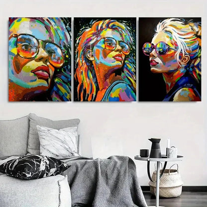 3pcs Vibrant Rainbow Pop Art Woman Metal Print Ready to Hang Art