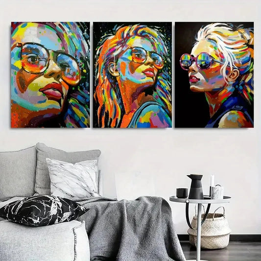 3pcs Vibrant Rainbow Pop Art Woman Metal Print Ready to Hang Art