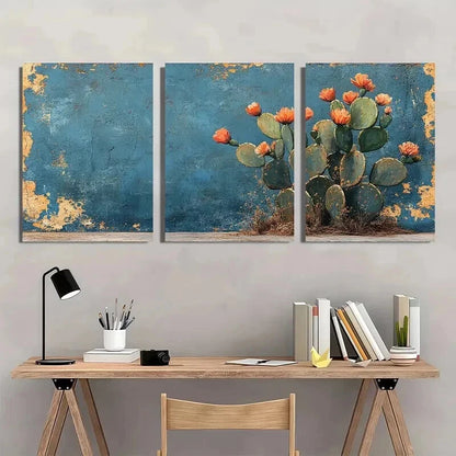 3pcs Desert Print Southwestern Decor Cactus Wall Art Set Canvas Framed 40x60cm - High Quality Print 100% Australian Made Wall Canvas Ready to Hang
