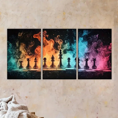 3pcs chess game with fire burning Wall Art Set Canvas Framed 60x90cm - High Quality Print 100% Australian Made Wall Canvas Ready to Hang
