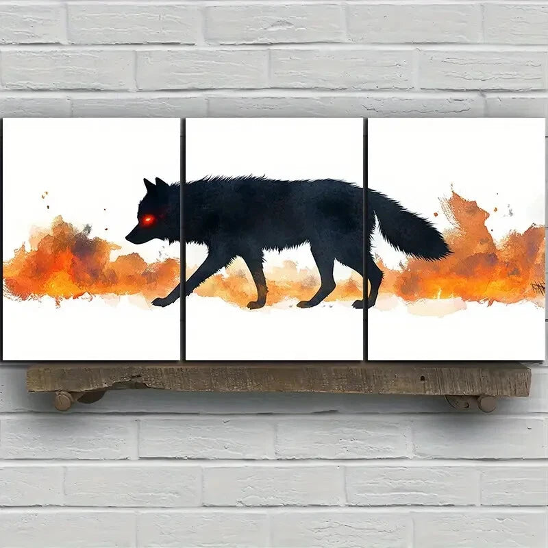 3pcs The Wolf In The Flames Stunning Red Eyes Metal Print Ready to Hang Art
