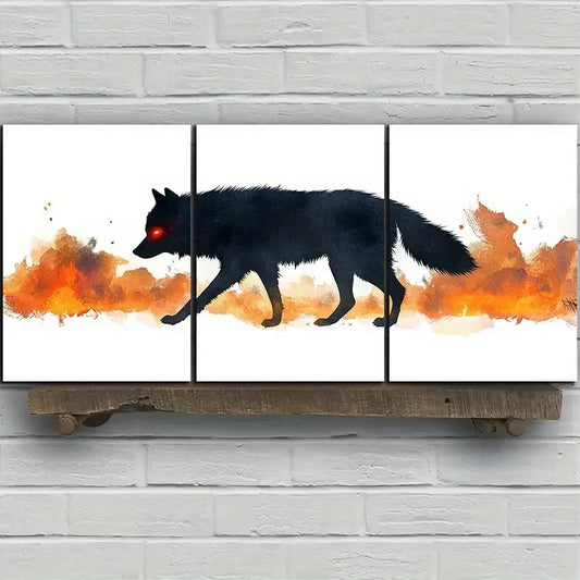 3pcs The Wolf In The Flames Stunning Red Eyes Metal Print Ready to Hang Art