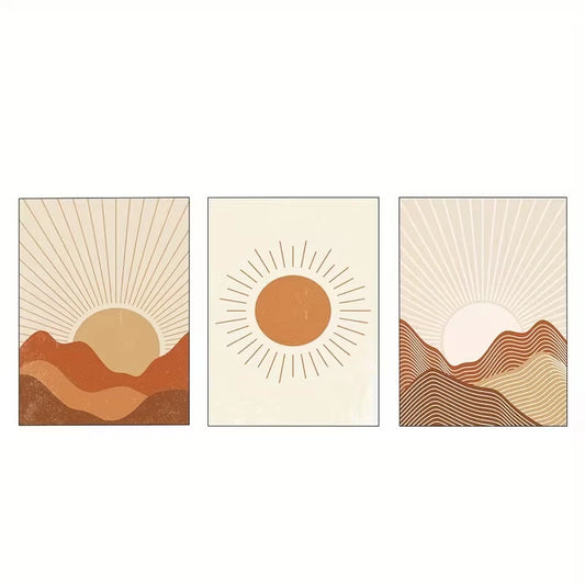 3pcs Bohemian Abstract Sun  Wall Art Set Canvas Framed 60x90cm - High Quality Print 100% Australian Made Wall Canvas Ready to Hang