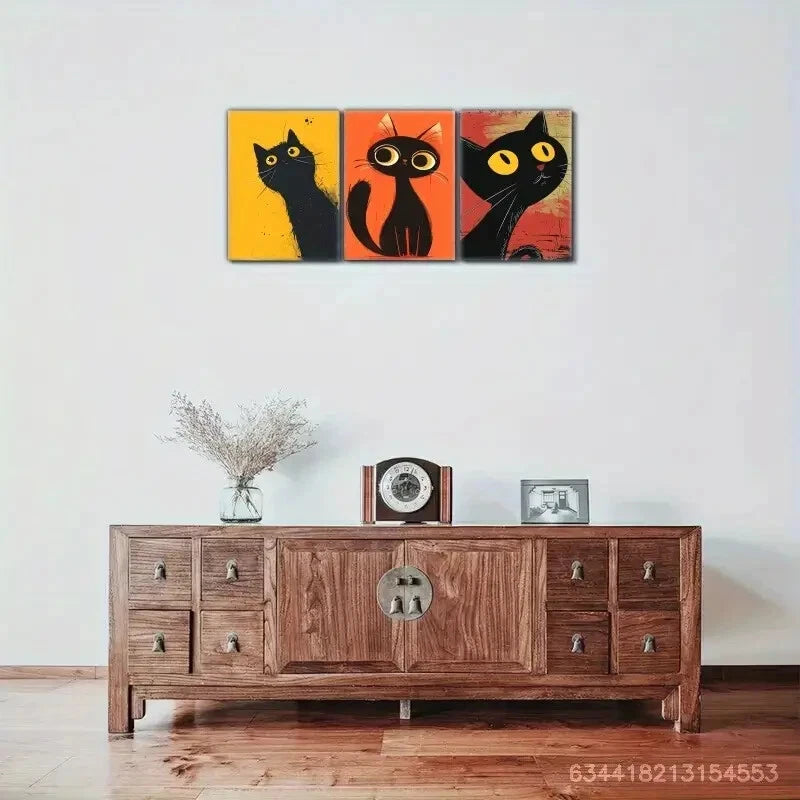 3pcs Cute Animal Cat Canvas Posters Metal Print Ready to Hang Art