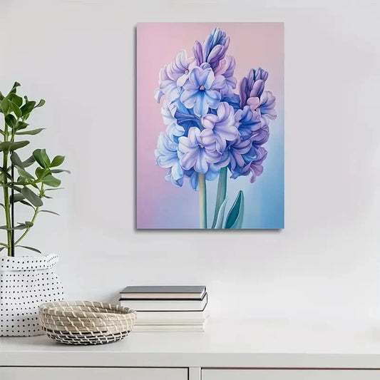 Elegant Blue & Purple Floral Painting  40x60cm Metal Print Ready to Hang