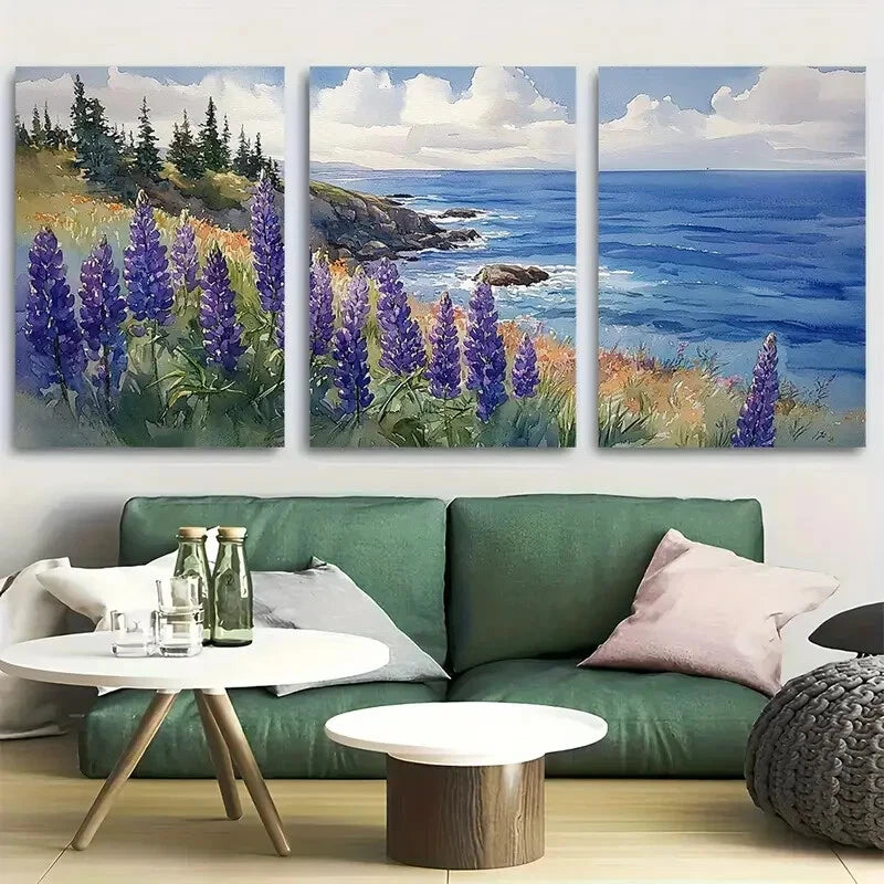 3pcs Maine Seaside Lupine Metal Print Ready to Hang Art