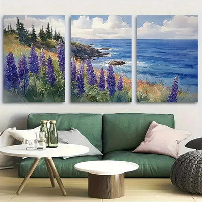 3pcs Maine Seaside Lupine Metal Print Ready to Hang Art
