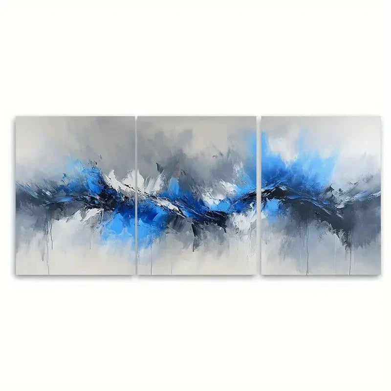 3pcs Modern Abstract Blue And Grey Illustration Wall Art Set Canvas Framed 40x60cm - High Quality Print 100% Australian Made Wall Canvas Ready to Hang
