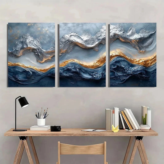 3pcs Abstract Silvery Fluid Painting Metal Print Ready to Hang Art