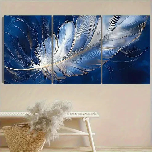 3pcs Delicate Feather Wall Art Set Canvas Unframed - High Quality Print 100% Australian Made Wall Canvas