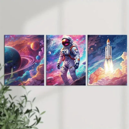 3pcs Outer Space Themes Astronauts Planets Metal Print Ready to Hang Art