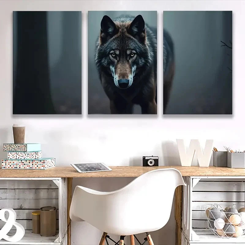 3pcs The Canis Lupus Wolf in The Middle Wall Art Set Canvas Framed 40x60cm - High Quality Print 100% Australian Made Wall Canvas Ready to Hang