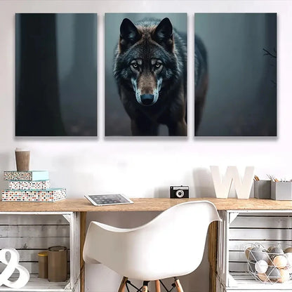 3pcs The Canis Lupus Wolf in The Middle Wall Art Set Canvas Framed 40x60cm - High Quality Print 100% Australian Made Wall Canvas Ready to Hang