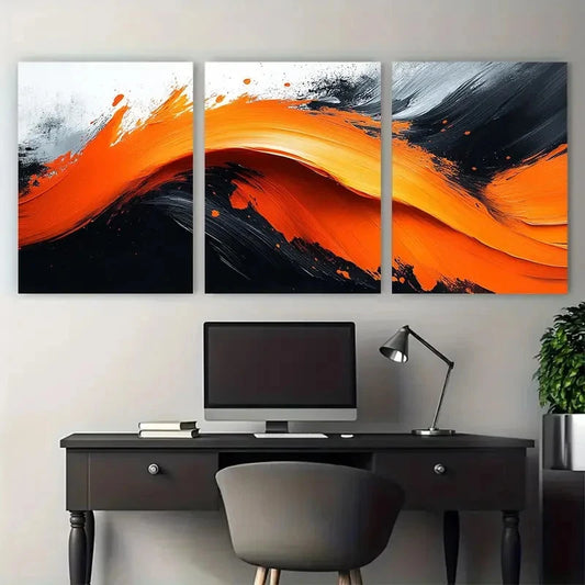 3pcs Abstract Brushstroke Orange Black White Wall Art Set Canvas Framed 40x60cm - High Quality Print 100% Australian Made Wall Canvas Ready to Hang