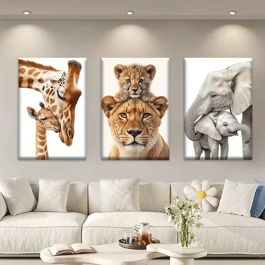 3pcs Featuring Safari Park Jungle Animals Metal Print Ready to Hang Art