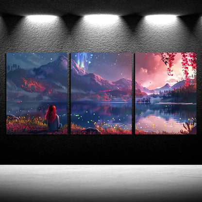 3pcs Aurora Borealis & Scenic Lake Design Metal Print Ready to Hang Art