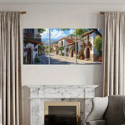 3pcs Mediterranean Village Mountains Gardens Metal Print Ready to Hang Art
