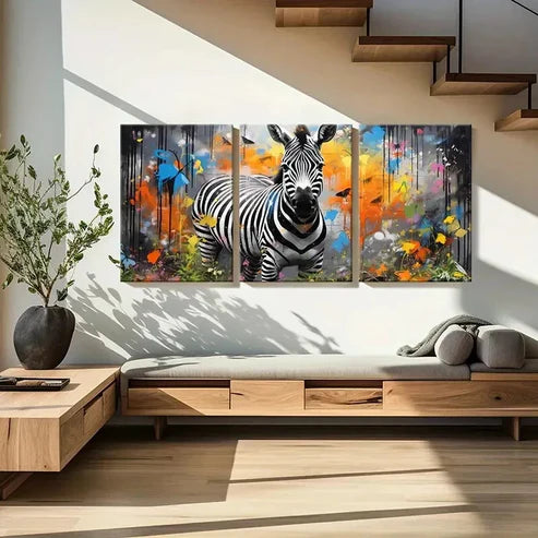 3pcs Abstract Street Graffiti Style Zebra Wall Art Canvas Unframed - High Quality Print 100% Australian Made Wall Canvas