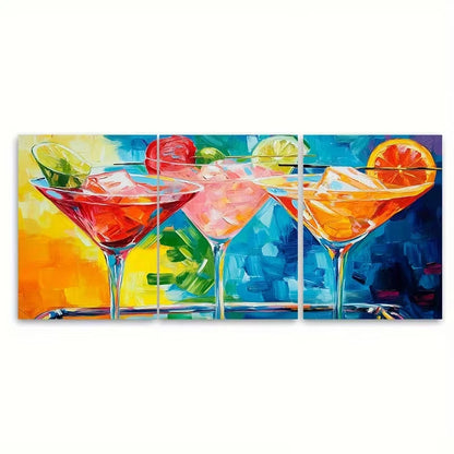 3pcs Martini print cocktail martini bar Metal Print Ready to Hang Art