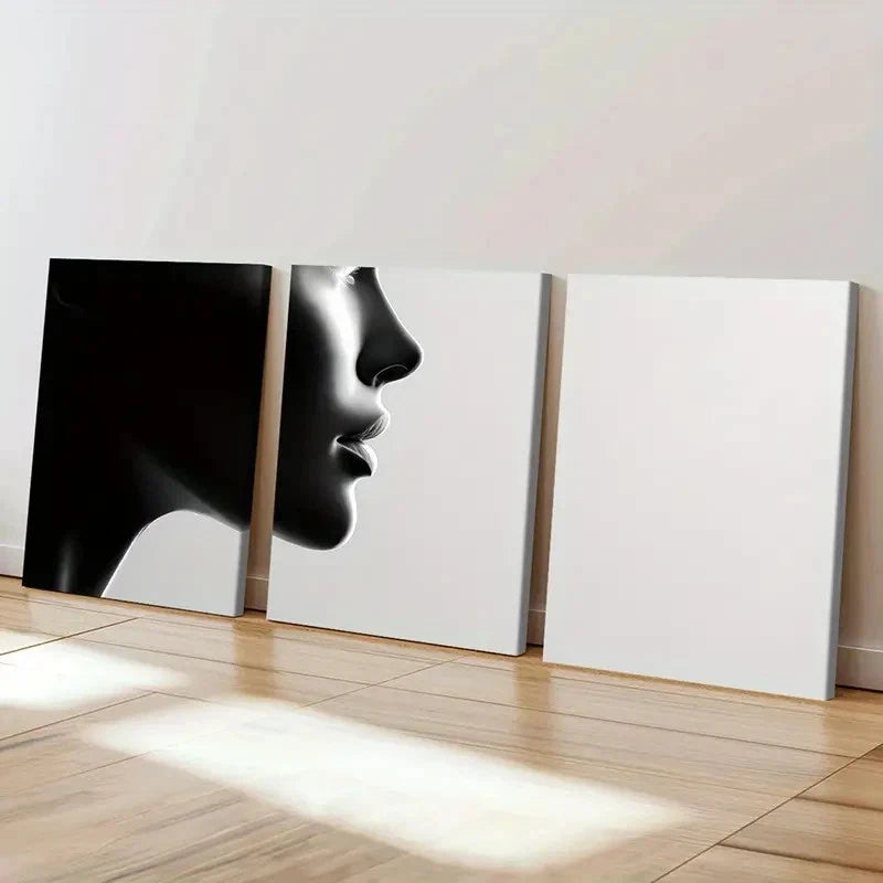 3pcs Black & White Abstract Woman Silhouette Wall Art Set Canvas Framed 50x70cm - High Quality Print 100% Australian Made Wall Canvas Ready to Hang