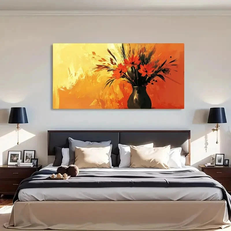 Vase Flowers Transverse Floral Wall Art Canvas Office Home Room Framed 120x60cm