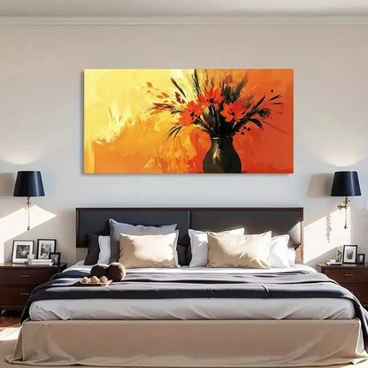 Vase Flowers Transverse Floral Wall Art Canvas Office Home Room Framed 120x60cm