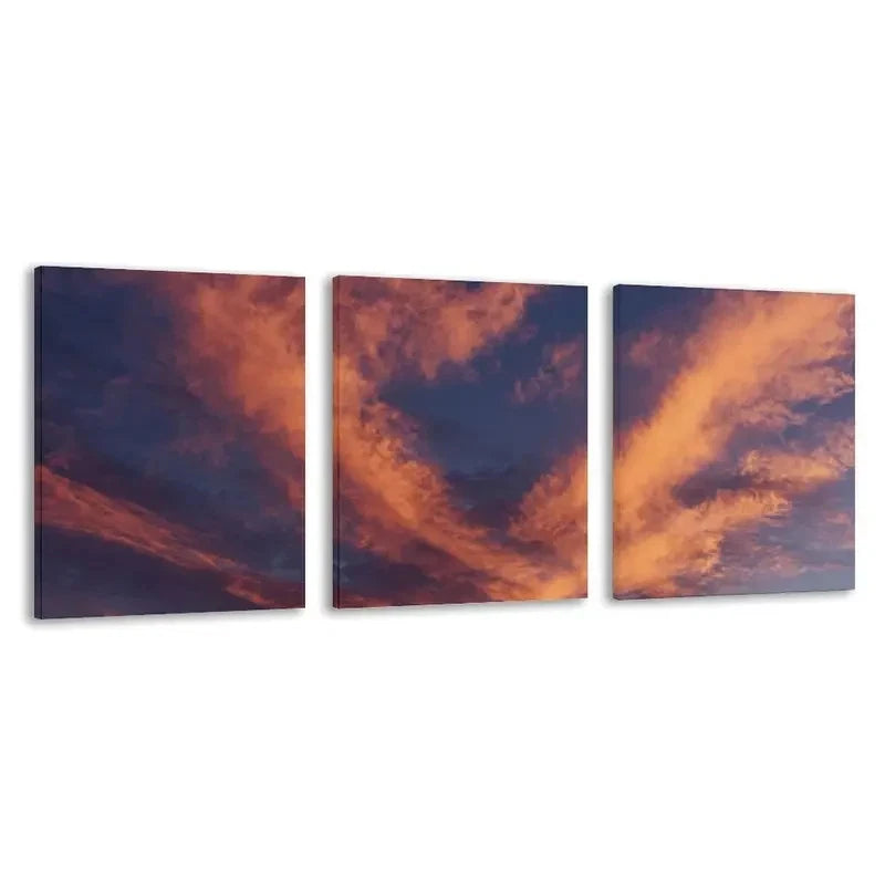 3pcs Sunset Sky in Orange Pink Purple Blue Hues Wall Art Set Canvas Framed 40x60cm - High Quality Print 100% Australian Made Wall Canvas Ready to Hang