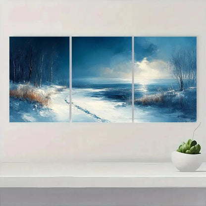3pcs Winter Snow Scene with Dramatic Sky Metal Print Ready to Hang Art
