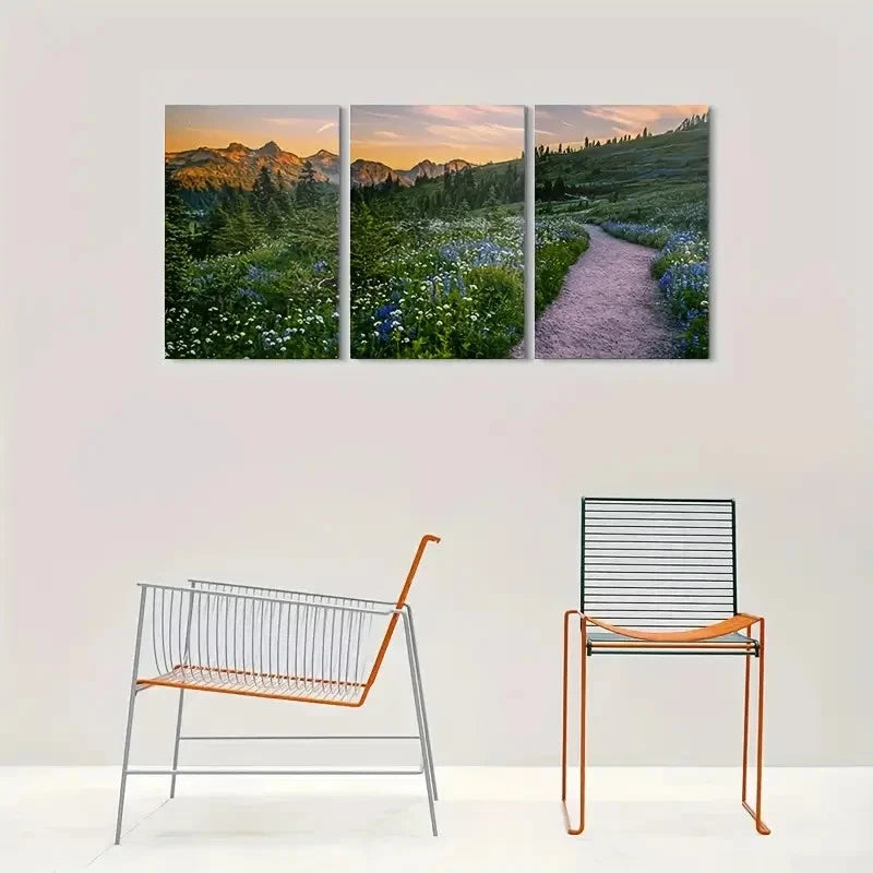 3pcs Mountain Pathway Vibrant Sunset Mountain Metal Print Ready to Hang Art