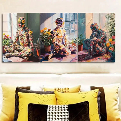 3pcs Abstract Design with Sunflowers & Floral  Wall Art Set Canvas Framed 50x70cm -  High Quality Print 100% Australian Made Wall Canvas Ready to Hang