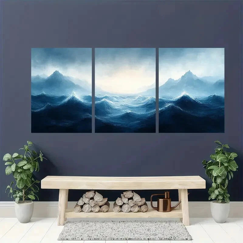 3pcs Seascape Painting Art Expressive Brushstrokes Metal Print Ready to Hang Art