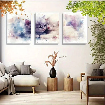 3pcs Cute Hug Kitten Watercolor Wall Art Metal Print Ready to Hang Art