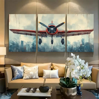 3pcs Vintage Biplane Cool Airplane Metal Print Ready to Hang Art