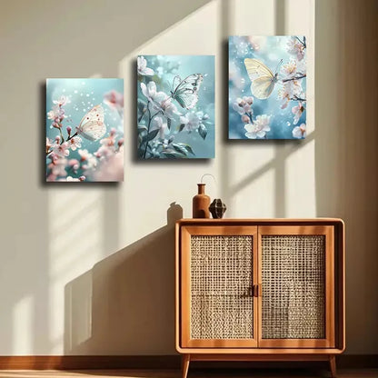 3pcs Butterfly and Floral Canvas Framed 40x60cm - High Quality Print 100% Australian Made Wall Canvas Ready to Hang