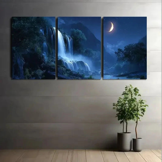3pcs Mesmerizing Waterfall Cascading Down Metal Print Ready to Hang Art
