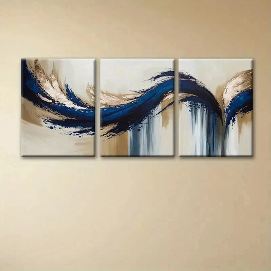 3pcs Contemporary Abstract Blue Golden Perfect Wall Art Set Canvas Framed 40x60cm - High Quality Print 100% Australian Made Wall Canvas Ready to Hang