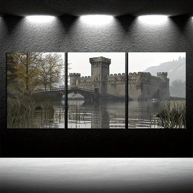 3pcs Castle Under The Beacon Fire Metal Print Ready to Hang Art