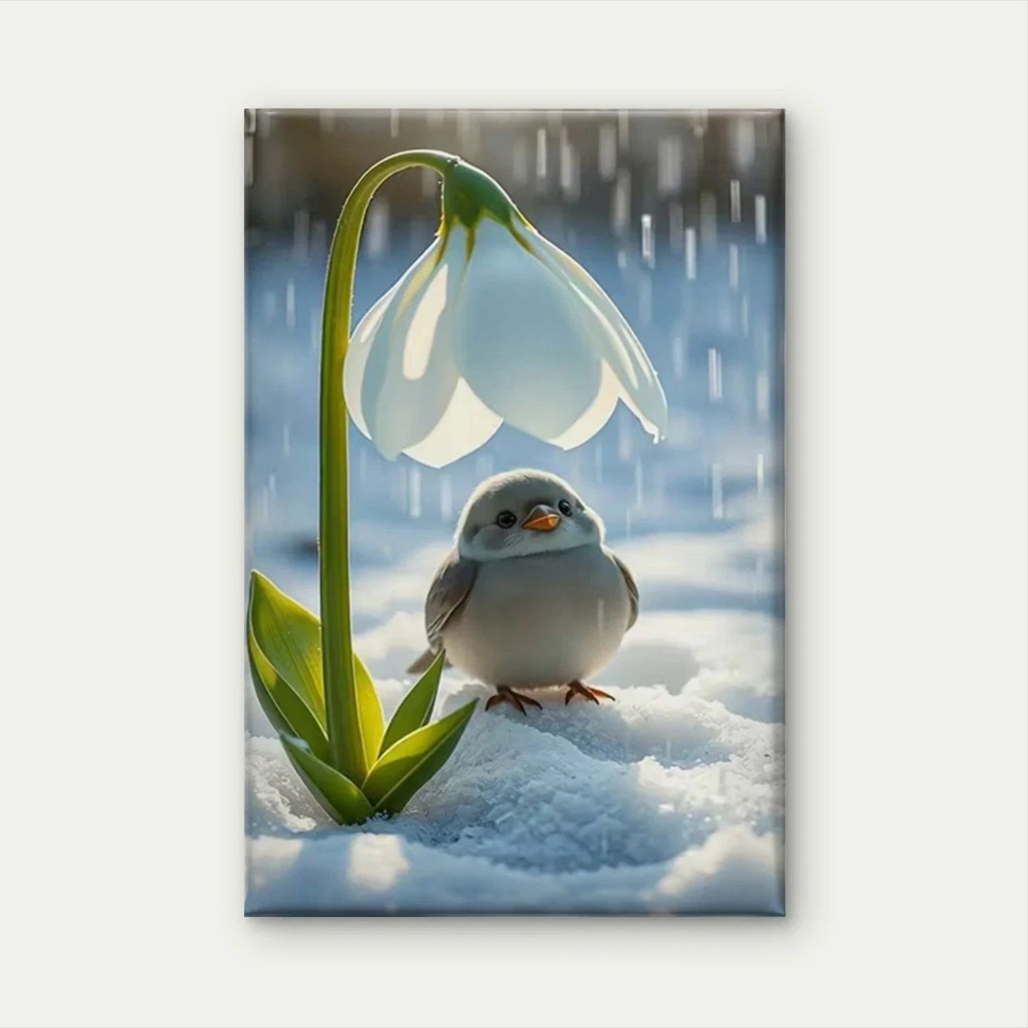 Serene Snowdrop & Bird Nature Metal Print Ready to Hang