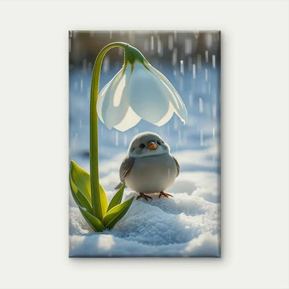 Serene Snowdrop & Bird Nature Metal Print Ready to Hang
