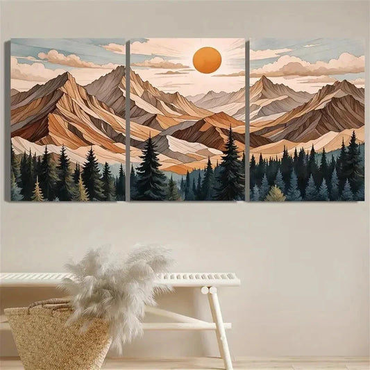 3pcs Abstract Forest Mountains Metal Print Ready to Hang Art