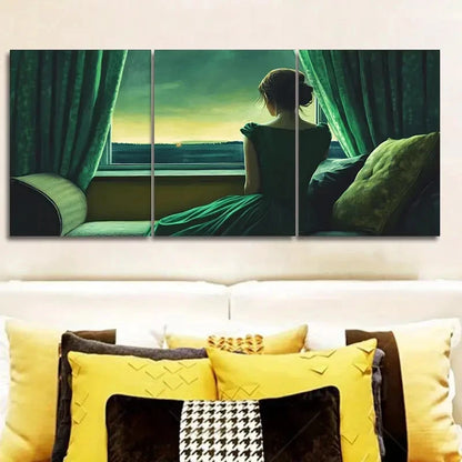 3pcs A Woman Contemplates the Fading Light Wall Art Set Canvas Framed 60x90cm - High Quality Print 100% Australian Made Wall Canvas Ready to Hang