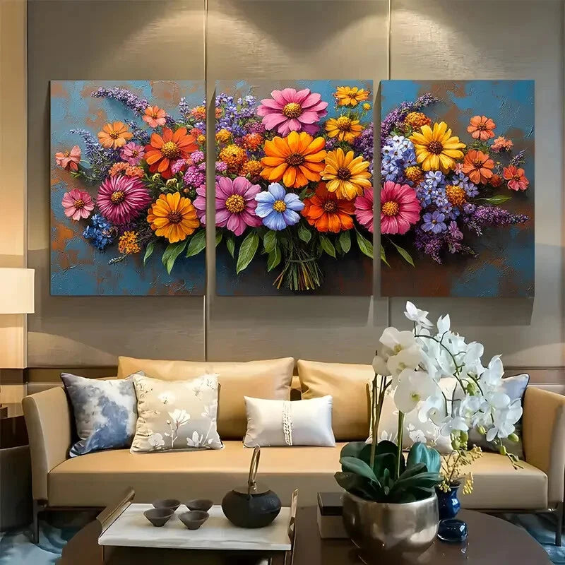 3pcs Vibrant Wildflower Bouquet Metal Print Ready to Hang Art