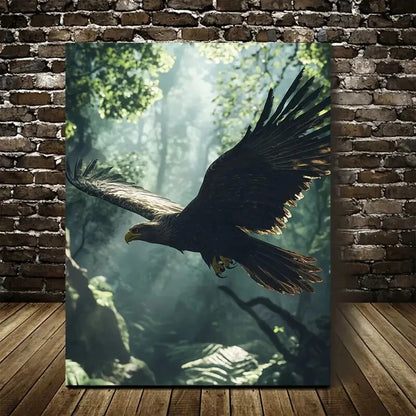 Hyper Realistic Eagle in Jungle Mist Painting 40x60cm Metal Print Ready to Hang