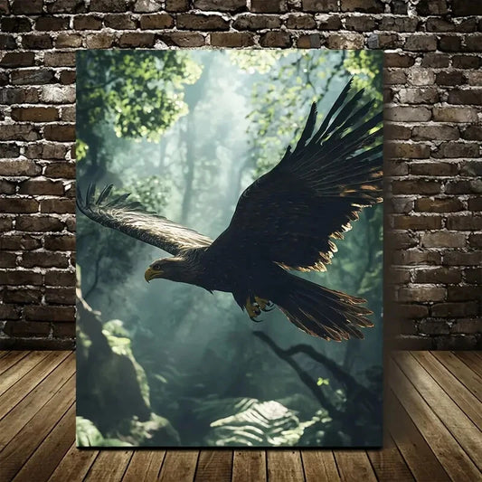 Hyper Realistic Eagle in Jungle Mist Painting 40x60cm Metal Print Ready to Hang