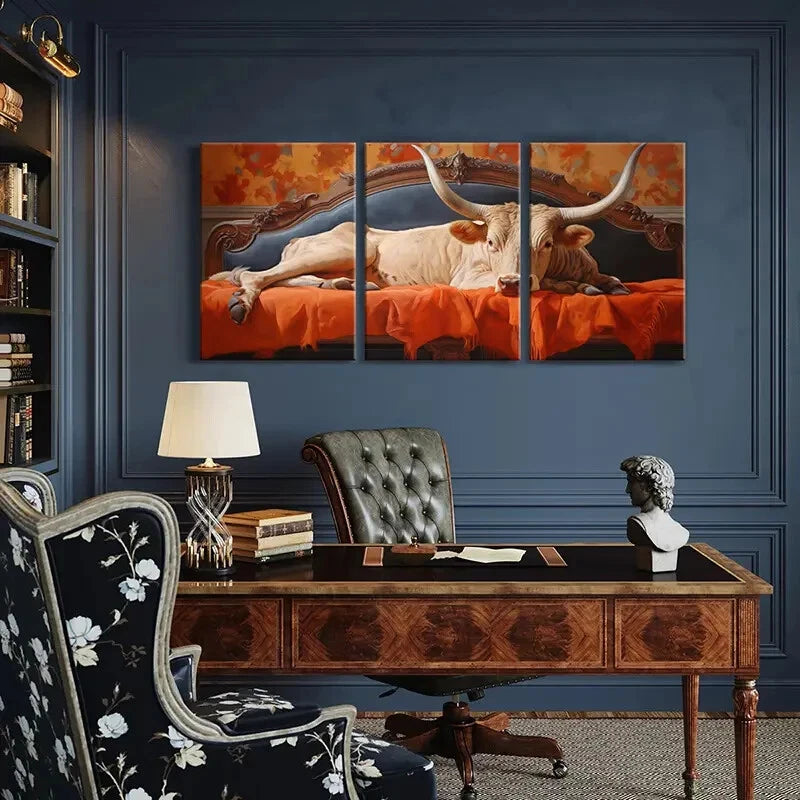 3pcs Cow On Couch Abstract Art Vintage Metal Print Ready to Hang Art