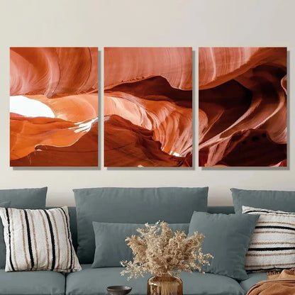 3pcs Transparent Danxia Style Cave Metal Print Ready to Hang Art