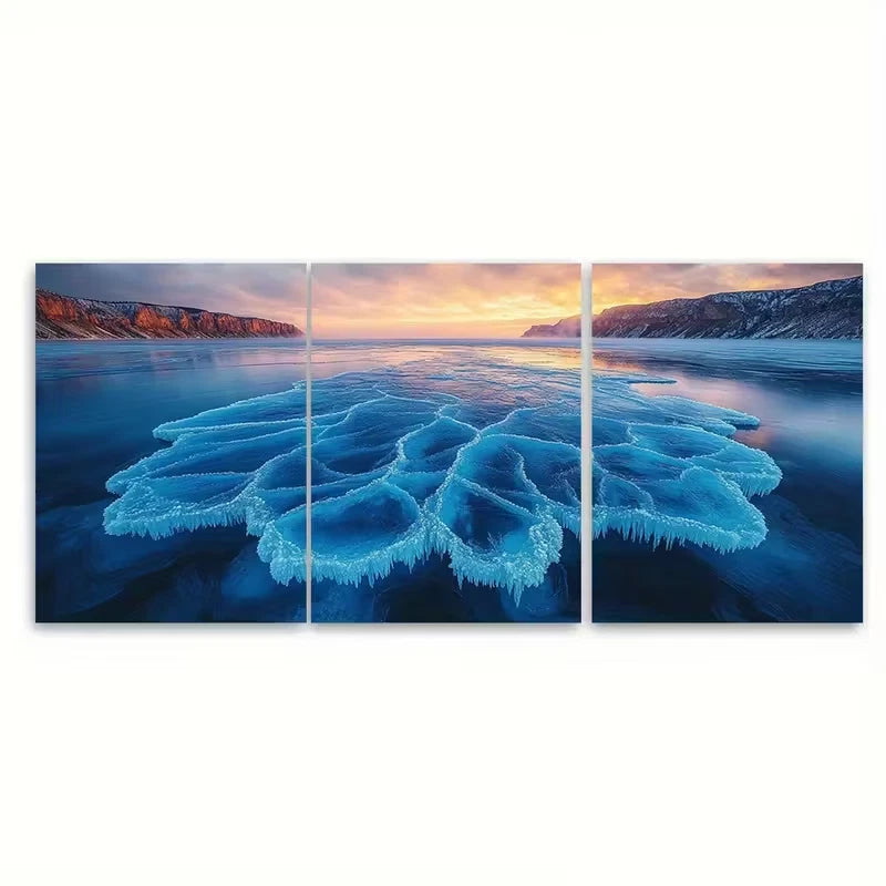 3pcs Ethereal Blue Ice Lake Metal Print Ready to Hang Art
