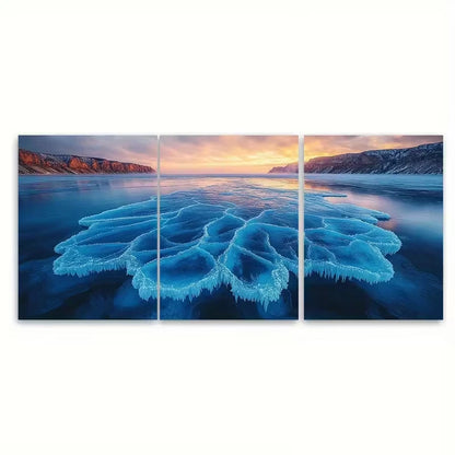 3pcs Ethereal Blue Ice Lake Metal Print Ready to Hang Art