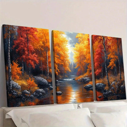 3pcs Vibrant Forest Stream Colorful Floral Wall Art Set Canvas Framed 50x70cm - High Quality Print 100% Australian Made Wall Canvas Ready to Hang